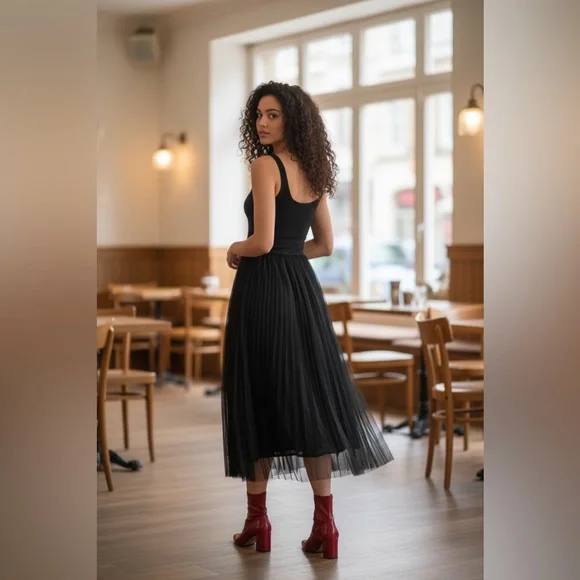 Elan Maxi Tank Tulle black dress. Size XL GUC - Picture 1 of 11